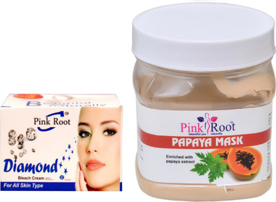 

Pink Root PAPAYA MASK 500GM WITH DIAMOND BLEACH 50GM(Set of 2)