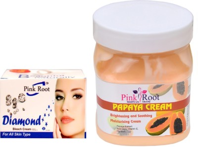 

Pink Root PAPAYA CREAM 500GM WITH DIAMOND BLEACH 50GM(Set of 2)