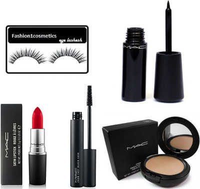 

fashion1cosmetics combo of eyeliner,mascara,lipstick,compact With eyelashes(Set of 5)