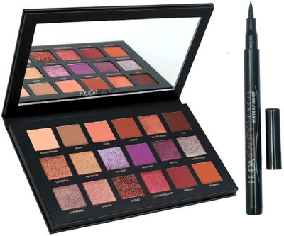 

Huda Beauty Liquid Mattee Desert 20 color Eye shadow with Waterproof Eyeliner(Set of 2)