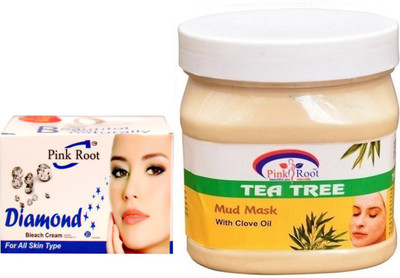 

Pink Root TEA TREE MASK 500GM WITH DIAMOND BLEACH 50GM(Set of 2)