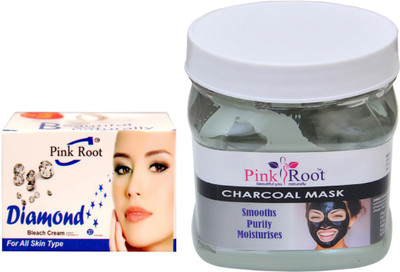 Pink Root CHARCOAL MASK 500GM WITH DIAMOND BLEACH 50GM(Set of 2)