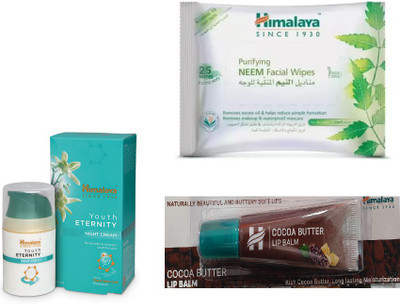 

Himalaya Youth Eternity Night Cream, Neem Facial Wipes, Cocoa Butter Lip Balm(Set of 3)