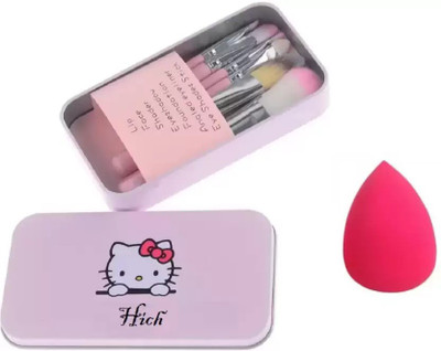 

hich 7pc Makeup Brush Set Metal + 1 Makeup Blender Puff(Set of 2)