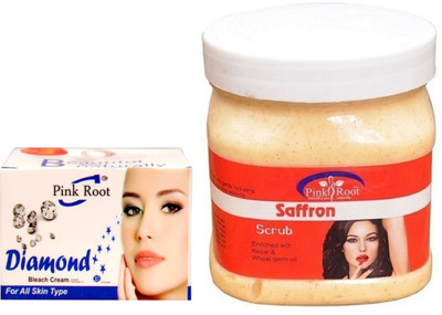 

Pink Root SAFFRON SCRUB 500GM WITH DIAMOND BLEACH 50GM(Set of 2)
