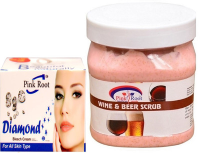 

Pink Root WINE & BEER SCRUB 500GM WITH DIAMOND BLEACH 50GM(Set of 2)