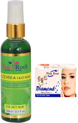 

Pink Root ALOEVERA FACE WASH 100ML WITH DIAMOND BLEACH 50GM(Set of 2)