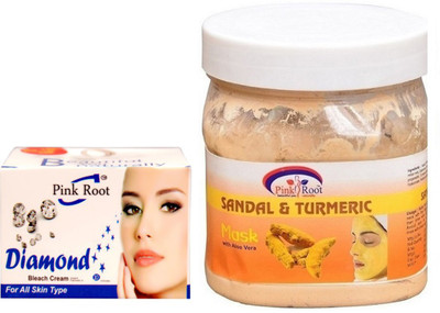 

Pink Root SANDAL TURMERIC MASK 500GM WITH DIAMOND BLEACH 50GM(Set of 2)