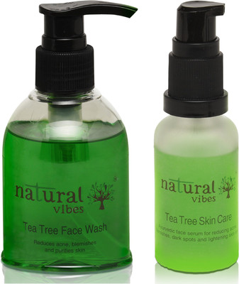 

Natural Vibes ~ Ayurvedic Anti acne and Skin whitening treatment ~ with1 Tea Tree skin repair serum 30 ml and 1 Tea Tree face wash 150 ml(Set of 2)