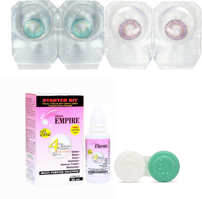

CHOICE EMPIRE Aqua-Voilet Colored Contact Lens 2 Pair with case and solution (0 Power) Monthly Contact Lens(0, Aqua,Violet, Pack of 3)
