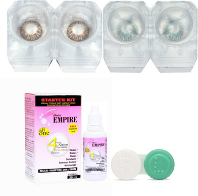 

CHOICE EMPIRE Brown-Light Blue Colored Contact Lens 2 Pair with case and solution (0 Power) Monthly Contact Lens(0, Brown,Light Blue, Pack of 3)