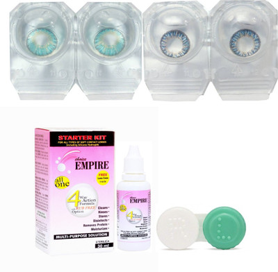 CHOICE EMPIRE Aqua-Brown Colored Contact Lens 2 Pair with case and solution (0 Power) Monthly Contact Lens(0, Aqua,Brown, Pack of 3)