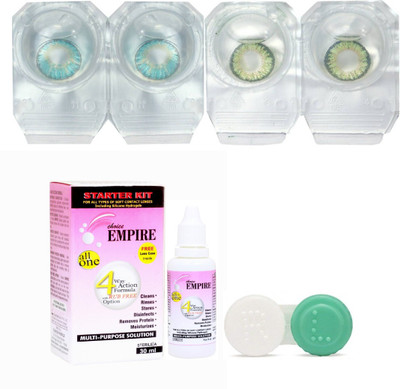 

CHOICE EMPIRE Aqua-Green Colored Contact Lens 2 Pair with case and solution (0 Power) Monthly Contact Lens(0, Aqua,Green, Pack of 3)