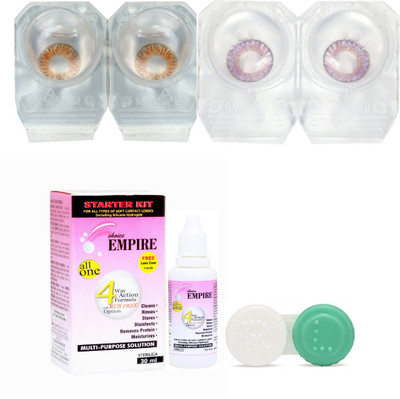 

CHOICE EMPIRE Honey-Voilet Colored Contact Lens 2 Pair with case and solution (0 Power) Monthly Contact Lens(0, Honey,Voilet, Pack of 3)