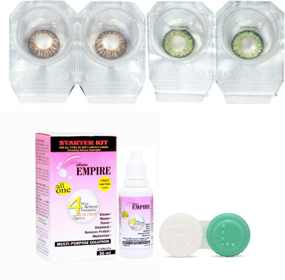 

CHOICE EMPIRE Brown-Dark Green Colored Contact Lens 2 Pair with case and solution (0 Power) Monthly Contact Lens(0, Brown,Dark Green, Pack of 3)