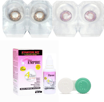

CHOICE EMPIRE Brown-Voilet Colored Contact Lens 2 Pair with case and solution (0 Power) Monthly Contact Lens(0, Brown,Violet, Pack of 3)