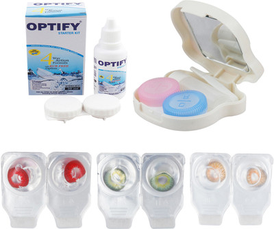 

Optify Zero Power Combo Pack Monthly Color Contact Lens With Solution and Travel Kit Monthly Contact Lens(0, Red_Green_Honey, Pack of 3)