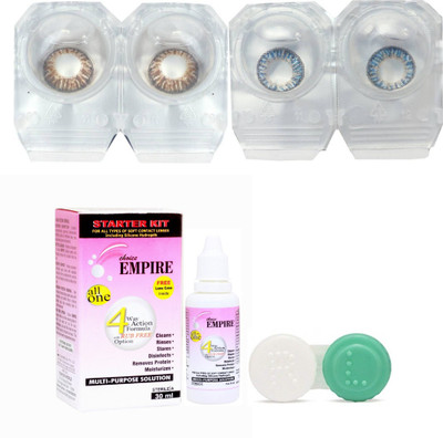 

CHOICE EMPIRE Brown-Dark Blue Colored Contact Lens 2 Pair with case and solution (0 Power) Monthly Contact Lens(0, Brown,Dark Blue, Pack of 3)