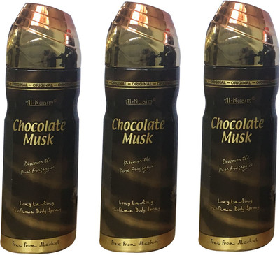

Al Nuaim CHOCOLATE MUSK (PACK OF 3) Body Spray - For Men & Women(200 ml, Pack of 3)