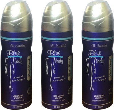 

Al Nuaim BLUE LADY (PACK OF 3) Body Spray - For Men & Women(200 ml, Pack of 3)