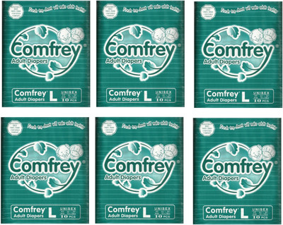 

Comfrey Adult Diapers Unisex (LARGE) 10 Pcs/Pack, Size - 40 inches - 55 inches (Pack of 6) Adult Diapers - L(60 Pieces)