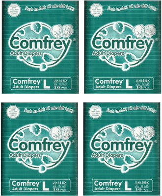 

Comfrey Adult Diapers Unisex (LARGE) 10 Pcs/Pack, Size - 40 inches - 55 inches (Pack of 4) Adult Diapers - L(40 Pieces)