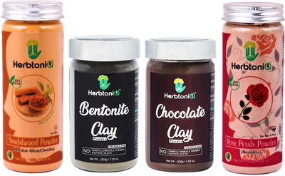 

HerbtoniQ 100% Natural Sandalwood Powder 150g, Bentonite Clay Powder 200g, Chocolate Clay Powder 200g And Rose Petals Powder 150g For Skin & Hair Care, Fairness, Acne-Spot Treatment(700 g)
