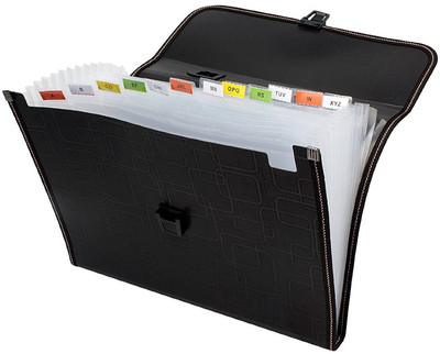 

7Trees Polypropylene Full Expanding A4 Document Organizer with 12 Sections, Handle, Index Tabs File Folder(Set Of 1, Black)