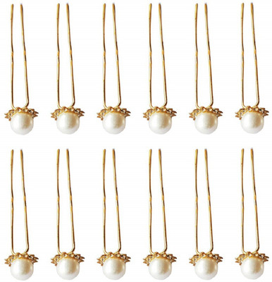 

Foreign Holics White Pearl With Golden Side Flower Jewelry Bridal Hair Pin, Juda Pins 12 pcs (White,Golden) Hair Pin(Multicolor)