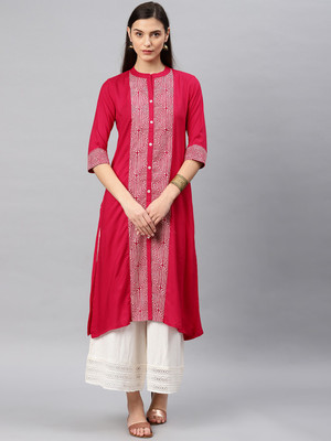 Alena Women Printed Asymmetric Kurta(Pink)