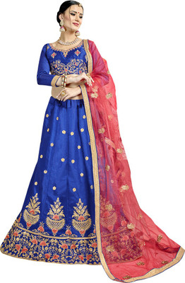 manvaa Embroidered Semi Stitched Lehenga Choli(Blue)