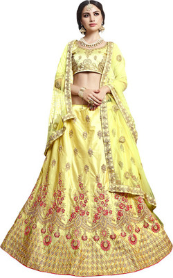 manvaa Embroidered Semi Stitched Lehenga Choli(Yellow)