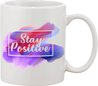 

Thirsty Guys Stay Positive Ceramic Mug(325 ml), Multicolor