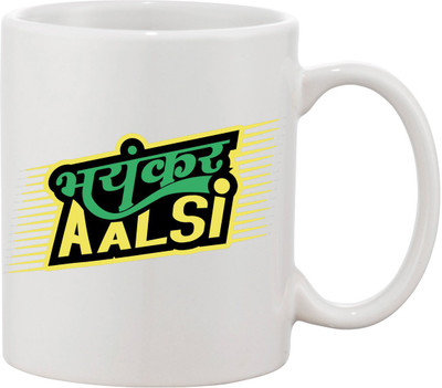 

Thirsty Guys Bhayankar Aalsi Ceramic Mug(325 ml), Multicolor