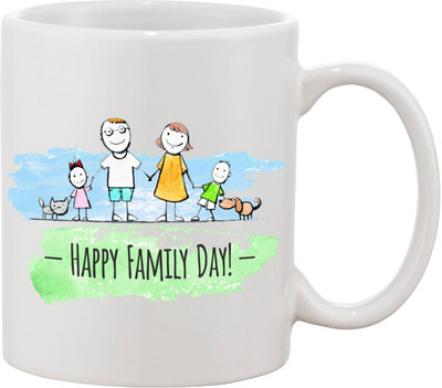 

Thirsty Guys Happy Family Day Ceramic Mug(325 ml), Multicolor