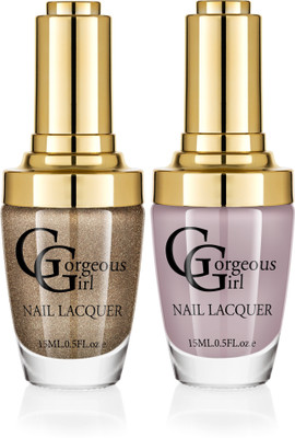 

Gorgeous Girl Glossy Nail Lacquer Light Gray-13 & Iconic Gold Glitter-40(Pack of 2)