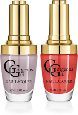 

Gorgeous Girl Glossy Nail Lacquer Candy Apple Red-12 & Light Gray-13(Pack of 2)