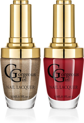 

Gorgeous Girl Glossy Nail Lacquer Deep Maroon-17 & Iconic Gold Glitter-40(Pack of 2)
