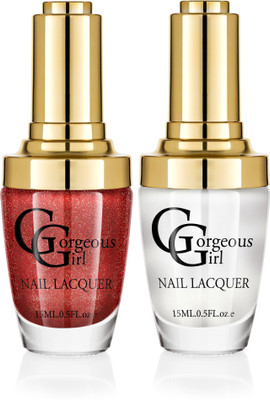 

Gorgeous Girl Glossy Nail Lacquer Seashell Metallic-34 & Chinese Red Glitter-38(Pack of 2)