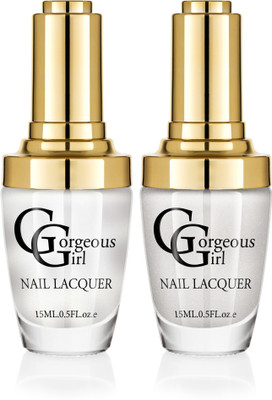 

Gorgeous Girl Glossy Nail Lacquer Silver White Glitter-19 & Seashell Metallic-34(Pack of 2)