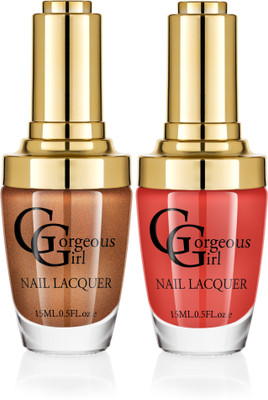 Gorgeous Girl Glossy Nail Lacquer Candy Apple Red-12 & Copper Glitter-37(Pack of 2)