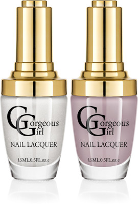 

Gorgeous Girl Glossy Nail Lacquer Light Gray-13 & Silver White Glitter-19(Pack of 2)