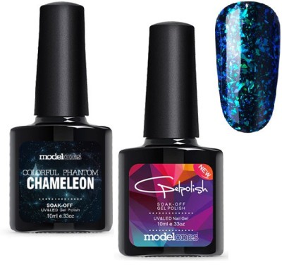 

MODELONES Gelpolish Soak-Off UV / LED Nail Gel with Free Black Coat - 3D Shiny galaxy, Glitter Gel, Long Lasting 1116, 3400(Pack of 2)