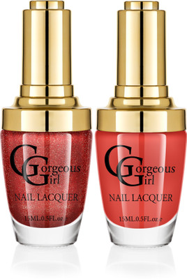 

Gorgeous Girl Glossy Nail Lacquer Candy Apple Red-12 & Chinese Red Glitter-38(Pack of 2)