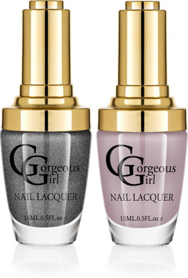 

Gorgeous Girl Glossy Nail Lacquer Light Gray-13 & Rifle Green Glitter-39(Pack of 2)