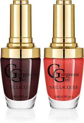 

Gorgeous Girl Glossy Nail Lacquer Candy Apple Red-12 & Black Bean-28(Pack of 2)