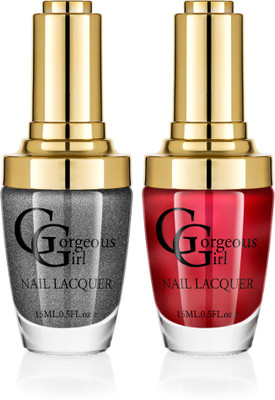 

Gorgeous Girl Glossy Nail Lacquer Pale Carmine-22 & Rifle Green Glitter-39(Pack of 2)