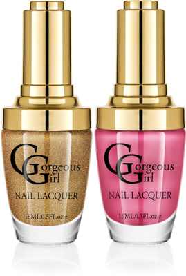 

Gorgeous Girl Glossy Nail Lacquer Flamingo Pink-07 & Gold Glitter-20(Pack of 2)