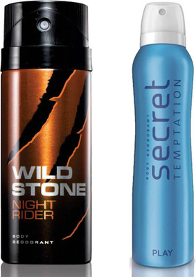 

Secret Temptation Play Deodorant For Women and Wild Stone Night Rider Deodorant for Men (150 ml each), Pack of 2 Perfume - 300 ml(For Men & Women)