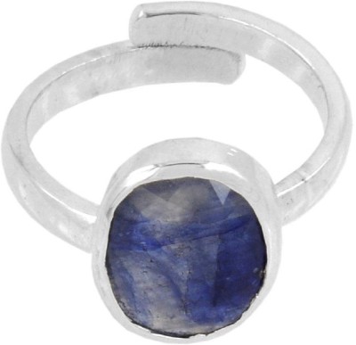 Vinayak Pooja Bhandar NEELAM 6.30 CARAT 6.77 RATTI NATURAL BLUE SAPPHIRE 4GM SILVER GEMSTONE RING Stone Sapphire 999 Silver Plated Ring